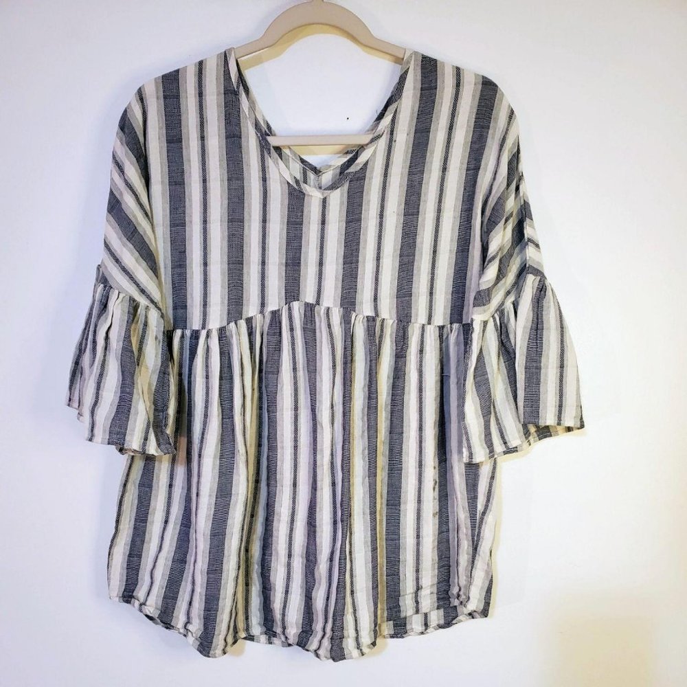 Blue Striped Peplum Shirt Small